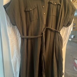 Torrid Olive Green Textured Shirt Dress